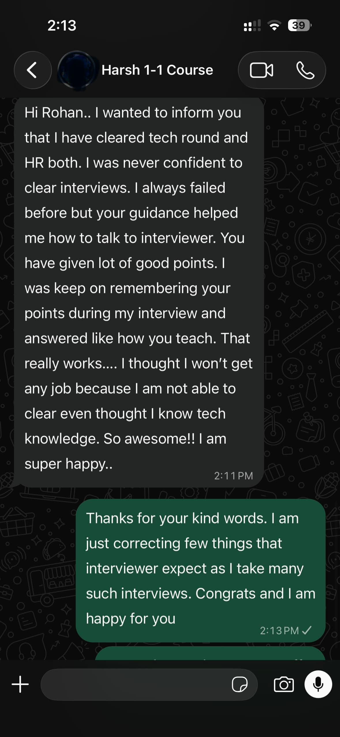 Mentorship feedback screenshot 1