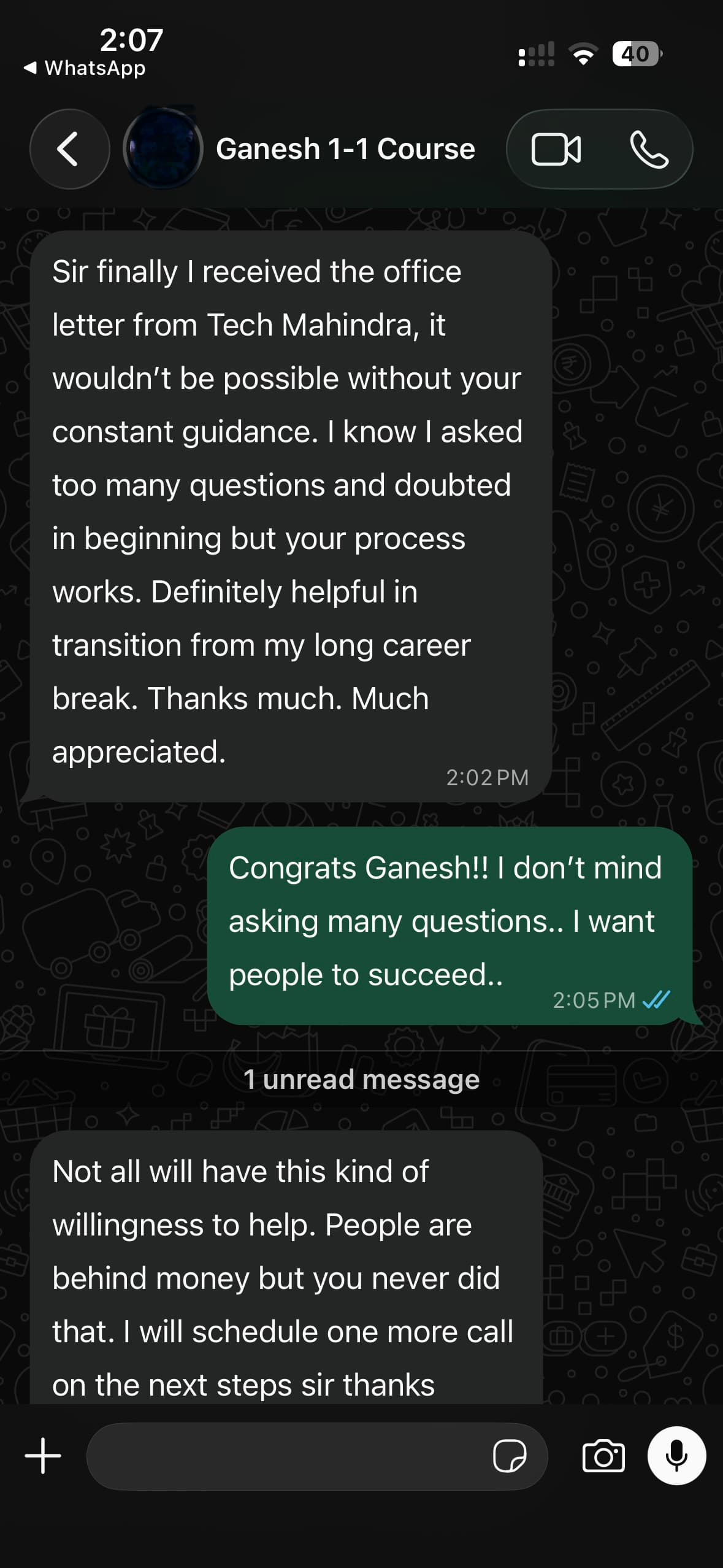Mentorship feedback screenshot 2
